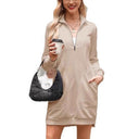 Chic Women's High Collar Dress with Pockets