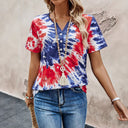 Women's Tie-Dye Short Sleeve Top with Button Detail