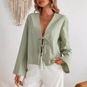 Chic Women's Blouse with V-Neck & Lace Accent