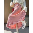 Chic Ruffled Pleated Skirt with Elastic Waist
