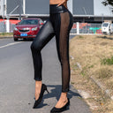 Shiny Leggings with Mesh Inserts and Rhinestone Accents