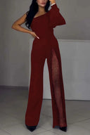 Chic Women's Jumpsuit with Sheer Inserts and Sequin Detail