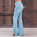 Distressed Flared Jeans with Chic Side Slits