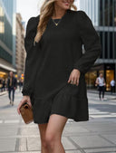 Chic Women's Puff Sleeve Ruffle Sweat Dress
