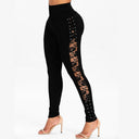Floral Lace Accent High Waist Leggings for Women