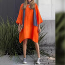 Chic Women's Linen Dress with Asymmetrical Hem and Pockets