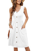 Chic Knee-Length Summer Dress with Button Accents and Handy Pockets