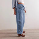 Women's Wide-Leg Denim Pants with Drawstring