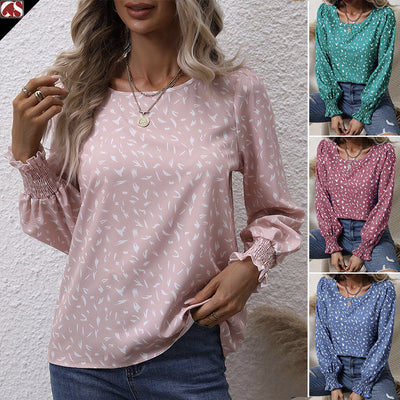 Chic Women's Blouse with Puff Sleeves and Intricate Design