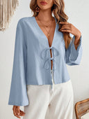 Chic Women's Blouse with V-Neck & Lace Accent