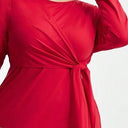 Women's Long Sleeve Dress with Knot and Side Slit Design