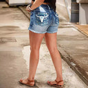 Embroidered Women's Denim Shorts with Frayed Hem