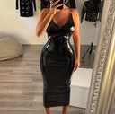 Chic Shiny Faux Leather Bodycon Dress for Women