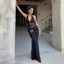 Chic Maxi Overlay Dress with Sheer Accents and Stylish Belt