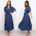 Women’s Maxi Dress: Deep V-Neck & Flowing Sleeves