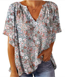 Floral V-Neck Women's Blouse Top