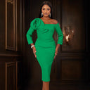 Asymmetrical Rose Detail Long Sleeve Dress for Women