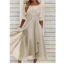 Ladies Lace Sleeve Midi Dress with Flared Skirt