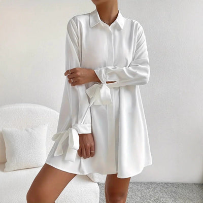 Chic Women's Shirt Dress with Stylish Ribbon Sleeves
