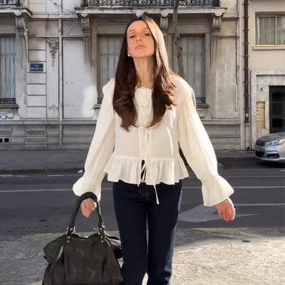 Chic Blouse with Statement Sleeves & Elastic Waist