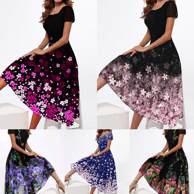Floral Print Midi Dress with Flowing Hem