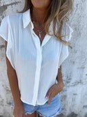 Chic Ruffle-Trimmed Short Sleeve Blouse for Women