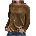 Chic Women's Long Sleeve Fleece Blouse with Stylish Round Neck
