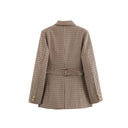 Chic Checked Blazer Jacket with Gold Buttons