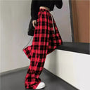 Chic Checkered Women's Pants with Elastic Waist