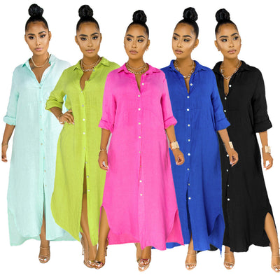 Stylish Women's Shirt Dress with Side Slits