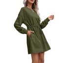 Women's Stylish Sweatshirt Dress with Waist Tie & Pockets