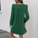 Chic Women's V-Neck Dress with Puff Sleeves and Flowy Hem