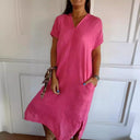 Women’s Oversized V-Neck Dress with Pocket Design