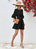 Chic Women's Ruffle Dress with Adjustable Belt