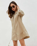 Chic Women's Button-Up Shirt Dress with Stylish Sleeve Accents