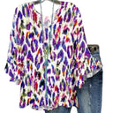 Women's Colorful Patterned Blouse with Dramatic Sleeves