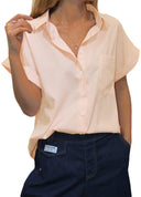 Chic Short Sleeve Blouse with Chest Pocket