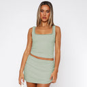 Chic Women's Ribbed Top and Mini Skirt Set