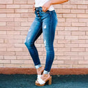 Women's High-Waist Skinny Jeans with Chic Button Accents
