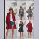 Chic Women's Checkered Dress with Ruffled Blouse Style