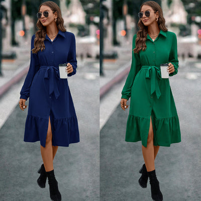 Chic Women's Peplum Shirt Dress with Belt