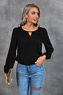 Chic V-Neck Blouse with Puff Sleeves