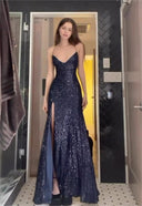 Glamorous Sequin Evening Dress with Chic Slit