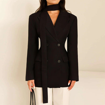 Chic Women's Blazer with Scarf Accent