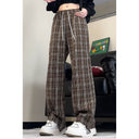Checkered Wide Harem Pants with Adjustable Waist