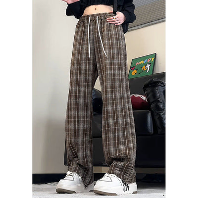 Checkered Wide Harem Pants with Adjustable Waist