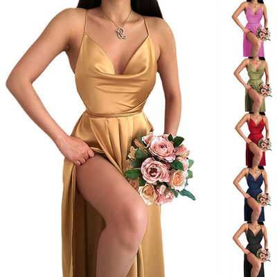 V-Neck Flowing Skirt Women's Wedding Dress