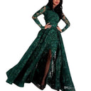 Women's Sequined Long Sleeve High Slit Dress