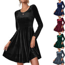 Velvety Women's A-Line Dress with Long Sleeves