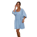 Women’s Flowing Summer Dress with Balloon Sleeves & Square Neck